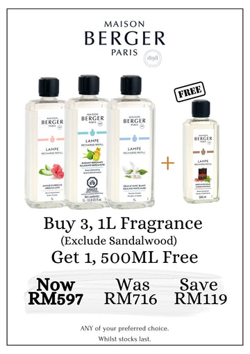 Buy 3, 1L Fragrance, Get 1, 500ml Free