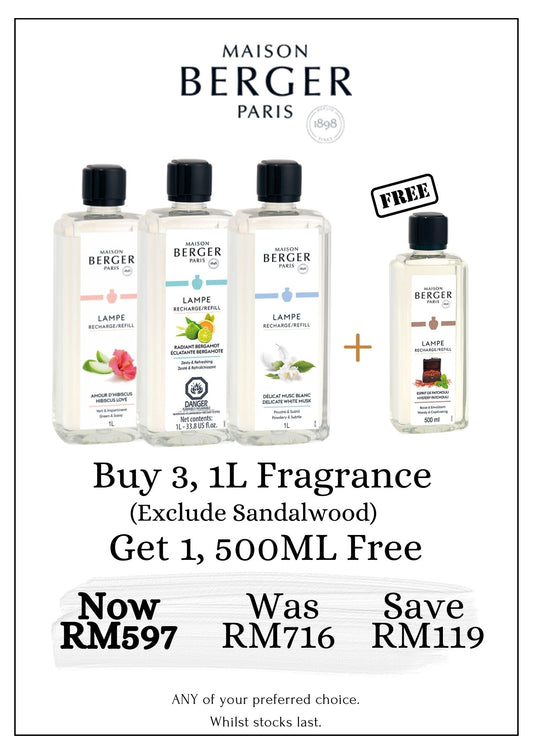 Buy 3, 1L Fragrance, Get 1, 500ml Free